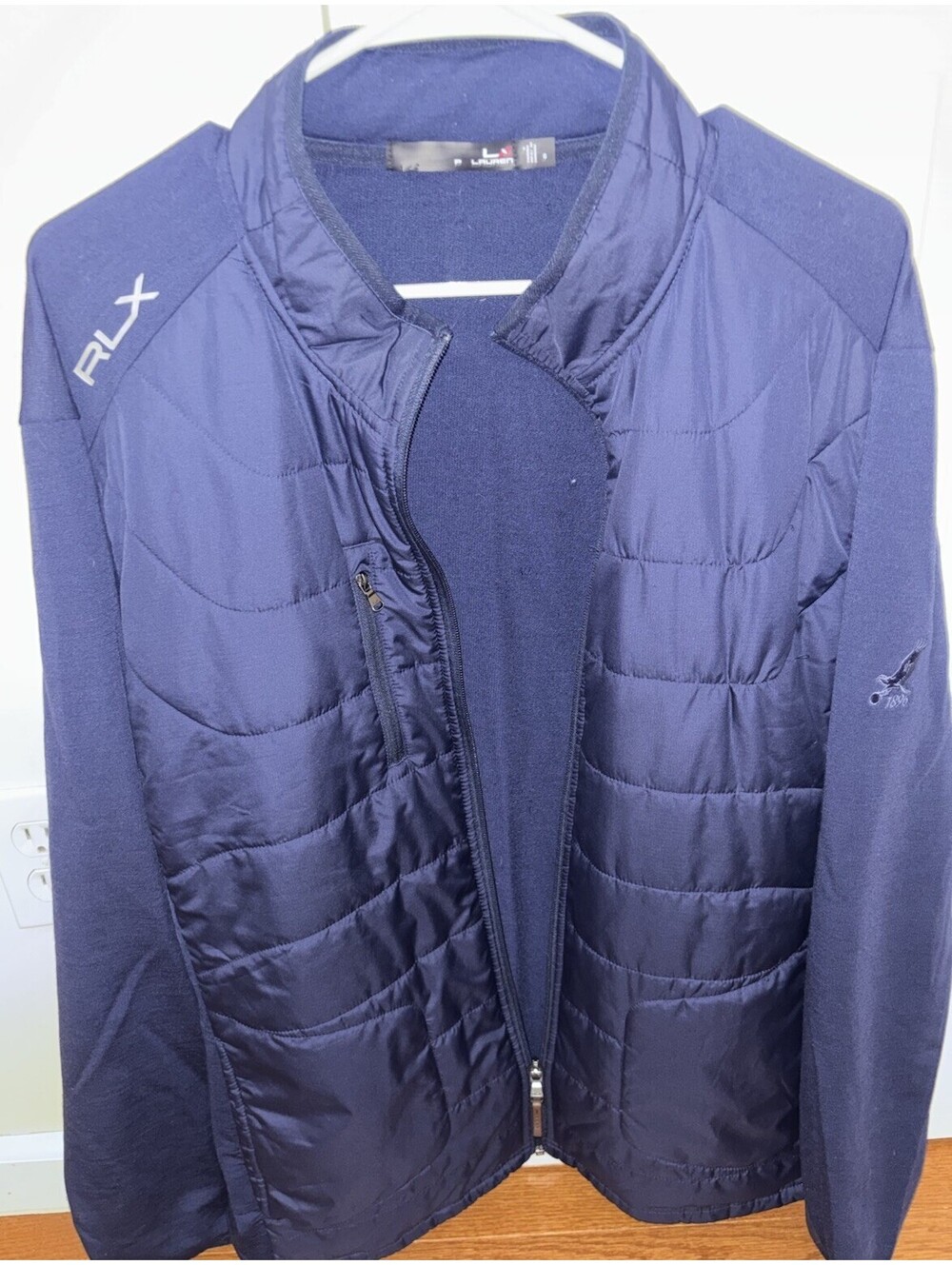 RLX Ralph Lauren Golf Jacket “1896” Logo Jersey-Paneled Navy Blue L
